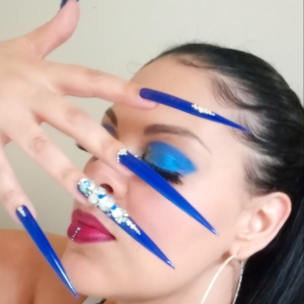 Electronic Blue xxxl luxury Press On Nails all shapes an lengths available